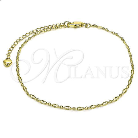 Oro Laminado Basic Anklet, Gold Filled Style Rolo Design, Diamond Cutting Finish, Golden Finish, 04.213.0088.10