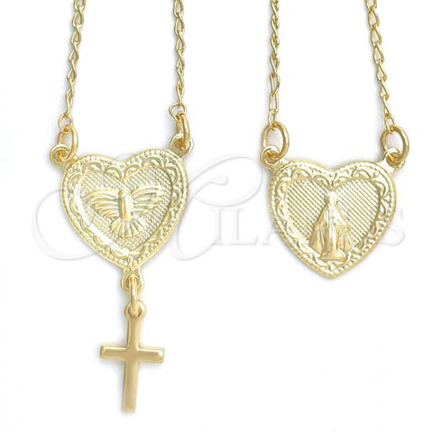 Oro Laminado Fancy Necklace, Gold Filled Style Heart and Cross Design, Polished, Golden Finish, 04.02.0014