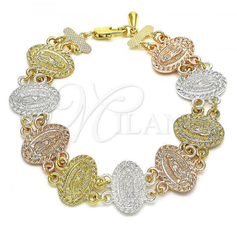 Oro Laminado Fancy Bracelet, Gold Filled Style Guadalupe Design, Polished, Tricolor, 03.351.0044.08