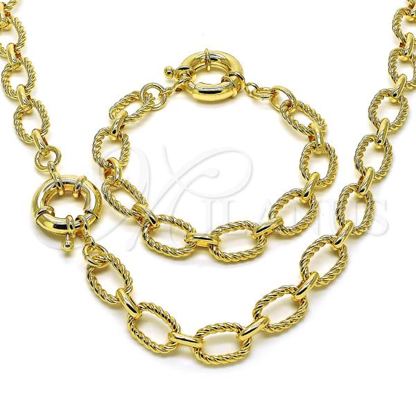 Oro Laminado Necklace and Bracelet, Gold Filled Style Chunky and Twist Design, Polished, Golden Finish, 06.415.0008