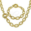 Oro Laminado Necklace and Bracelet, Gold Filled Style Rolo and Twist Design, Polished, Golden Finish, 06.415.0008