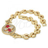 Oro Laminado Fancy Bracelet, Gold Filled Style Flower Design, with Ruby and White Cubic Zirconia, Polished, Golden Finish, 03.210.0044.4.08