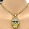 Gold Tone Pendant Necklace, Rope and Skull Design, with White and Black Crystal, Polished, Golden Finish, 04.242.0014.30GT