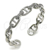 Rhodium Plated Individual Bangle, Puff Mariner Design, with White Micro Pave, Polished, Rhodium Finish, 07.60.0018.1