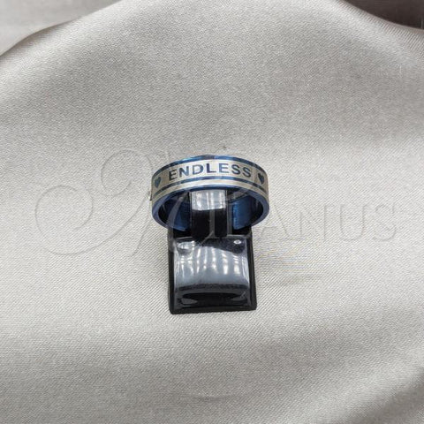 Stainless Steel Mens Ring, Heart Design, with White Crystal, Blue Enamel Finish, Steel Finish, 01.63.0697.08