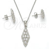 Sterling Silver Earring and Pendant Adult Set, with White Cubic Zirconia and White Crystal, Polished, Rhodium Finish, 10.281.0008