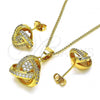Oro Laminado Earring and Pendant Adult Set, Gold Filled Style with White Micro Pave, Polished, Golden Finish, 10.342.0075
