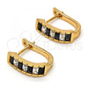 Oro Laminado Huggie Hoop, Gold Filled Style with Black and White Cubic Zirconia, Polished, Golden Finish, 02.267.0012.3.15