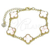 Oro Laminado Fancy Bracelet, Gold Filled Style Four-leaf Clover and Rolo Design, with Pink Mother of Pearl, Polished, Golden Finish, 03.414.0001.07