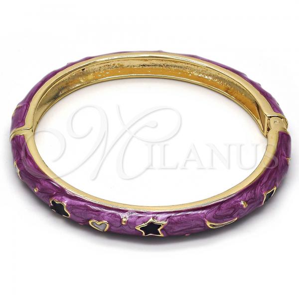 Oro Laminado Individual Bangle, Gold Filled Style Star and Moon Design, Purple Enamel Finish, Golden Finish, 07.246.0005.05 (07 MM Thickness, Size 5 - 2.50 Diameter)