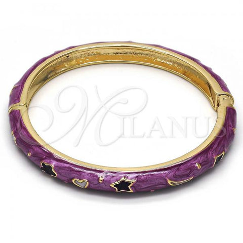 Oro Laminado Individual Bangle, Gold Filled Style Star and Moon Design, Purple Enamel Finish, Golden Finish, 07.246.0005.05 (07 MM Thickness, Size 5 - 2.50 Diameter)