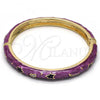 Oro Laminado Individual Bangle, Gold Filled Style Star and Moon Design, Purple Enamel Finish, Golden Finish, 07.246.0005.05 (07 MM Thickness, Size 5 - 2.50 Diameter)