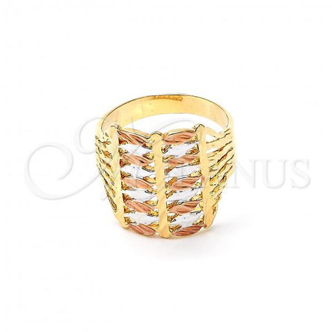 Oro Laminado Elegant Ring, Gold Filled Style Filigree Design, Diamond Cutting Finish, Tricolor, 5.174.002.08 (Size 8)