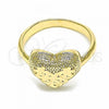 Oro Laminado Multi Stone Ring, Gold Filled Style Heart Design, Diamond Cutting Finish, Golden Finish, 01.233.0003.09 (Size 9)