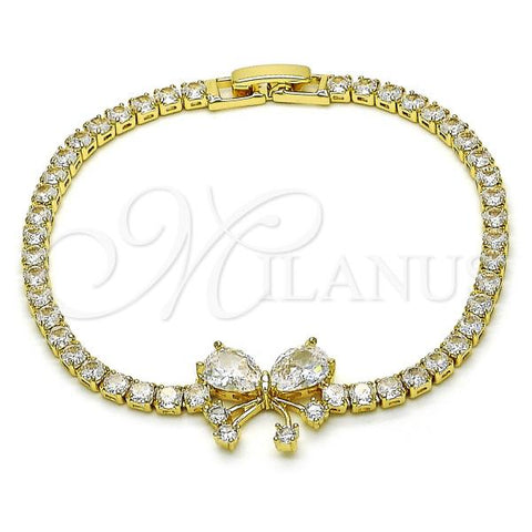 Oro Laminado Tennis Bracelet, Gold Filled Style Butterfly Design, with White Cubic Zirconia, Polished, Golden Finish, 03.283.0390.07