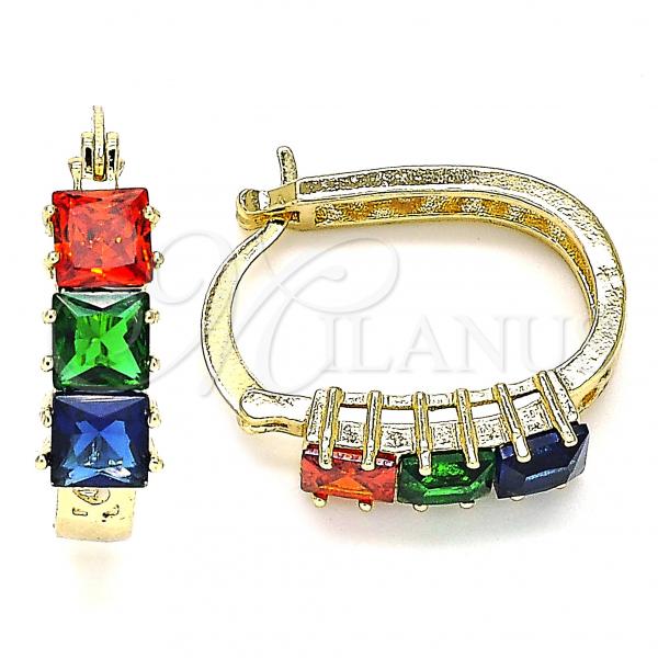 Oro Laminado Small Hoop, Gold Filled Style with Multicolor Cubic Zirconia, Polished, Golden Finish, 02.210.0349.1.15