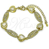 Oro Laminado Fancy Bracelet, Gold Filled Style Guadalupe and Heart Design, with White Cubic Zirconia, Polished, Golden Finish, 03.423.0001.07