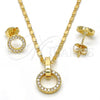 Oro Laminado Necklace and Earring, Gold Filled Style with White Crystal, Polished, Golden Finish, 10.156.0060.1