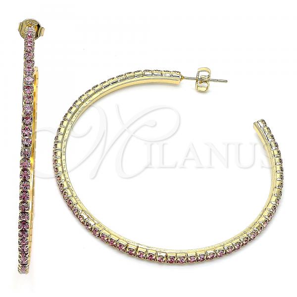 Oro Laminado Stud Earring, Gold Filled Style with Pink Crystal, Polished, Golden Finish, 02.122.0118.3.55