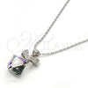 Rhodium Plated Pendant Necklace, Bow Design, with Aurore Boreale Swarovski Crystals and White Micro Pave, Polished, Rhodium Finish, 04.239.0024.1.16