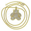 Oro Laminado Pendant Necklace, Gold Filled Style Teddy Bear Design, with White Micro Pave, Polished, Golden Finish, 04.94.0030.20