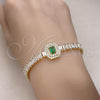 Oro Laminado Tennis Bracelet, Gold Filled Style Baguette Design, with Green and White Cubic Zirconia, Polished, Golden Finish, 03.284.0037.08