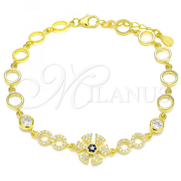 Sterling Silver Fancy Bracelet, with Sapphire Blue and White Cubic Zirconia, Polished, Golden Finish, 03.369.0003.2.07