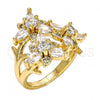 Oro Laminado Multi Stone Ring, Gold Filled Style Flower Design, with White Cubic Zirconia, Polished, Golden Finish, 01.210.0016.07 (Size 7)