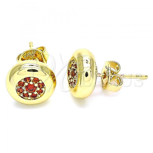 Oro Laminado Stud Earring, Gold Filled Style with Garnet Micro Pave, Polished, Golden Finish, 02.156.0477.2