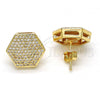 Oro Laminado Stud Earring, Gold Filled Style with White Micro Pave, Polished, Golden Finish, 02.156.0205