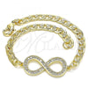 Oro Laminado Fancy Bracelet, Gold Filled Style Infinite Design, with White Micro Pave, Polished, Golden Finish, 03.156.0023.08