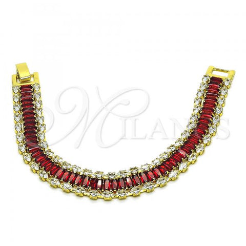 Oro Laminado Tennis Bracelet, Gold Filled Style Baguette Design, with Garnet and White Cubic Zirconia, Polished, Golden Finish, 03.341.0201.1.07