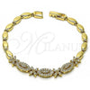 Oro Laminado Fancy Bracelet, Gold Filled Style Flower Design, with White Micro Pave, Polished, Golden Finish, 03.283.0103.07