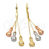 Oro Laminado Long Earring, Gold Filled Style Money Sign Design, Diamond Cutting Finish, Tricolor, 5.100.001