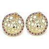 Oro Laminado Stud Earring, Gold Filled Style with Ruby and White Micro Pave, Polished, Golden Finish, 02.233.0016.2