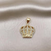 Oro Laminado Fancy Pendant, Gold Filled Style Crown Design, with White Micro Pave, Polished, Golden Finish, 05.342.0114