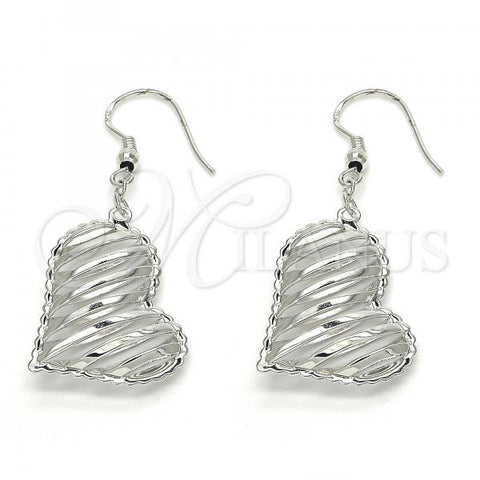 Sterling Silver Dangle Earring, Heart Design, Polished, Rhodium Finish, 02.183.0028