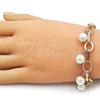 Oro Laminado Charm Bracelet, Gold Filled Style Ball and Twist Design, with Ivory Pearl, Polished, Golden Finish, 03.331.0332.07