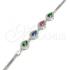 Sterling Silver Fancy Bracelet, Teardrop Design, with Multicolor Cubic Zirconia, Polished, Rhodium Finish, 03.286.0015.4.07