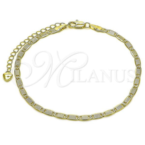 Oro Laminado Basic Anklet, Gold Filled Style Mariner Design, Matte Finish, Golden Finish, 03.213.0308.10