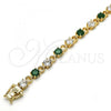Oro Laminado Tennis Bracelet, Gold Filled Style with Green and White Cubic Zirconia, Polished, Golden Finish, 03.210.0070.3.08