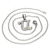 Stainless Steel Pendant Necklace, Initials and Rolo Design, with White Crystal, Polished, Steel Finish, 04.238.0027.18