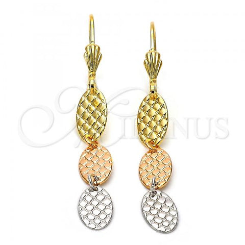 Oro Laminado Long Earring, Gold Filled Style Diamond Cutting Finish, Tricolor, 02.63.2187