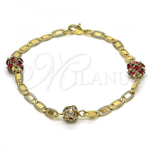 Oro Laminado Fancy Bracelet, Gold Filled Style with Garnet and White Crystal, Polished, Golden Finish, 03.63.2075.08