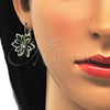 Oro Laminado Earring and Pendant Adult Set, Gold Filled Style Flower Design, with Green and White Cubic Zirconia, Polished, Golden Finish, 10.64.0157.3