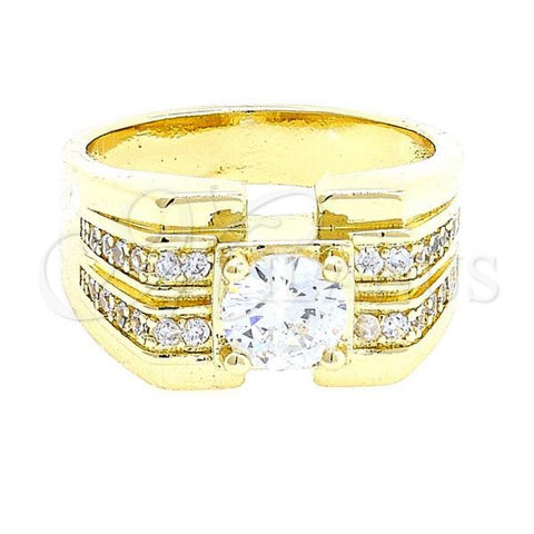 Oro Laminado Mens Ring, Gold Filled Style with White Cubic Zirconia, Polished, Golden Finish, 01.192.0003.09 (Size 9)