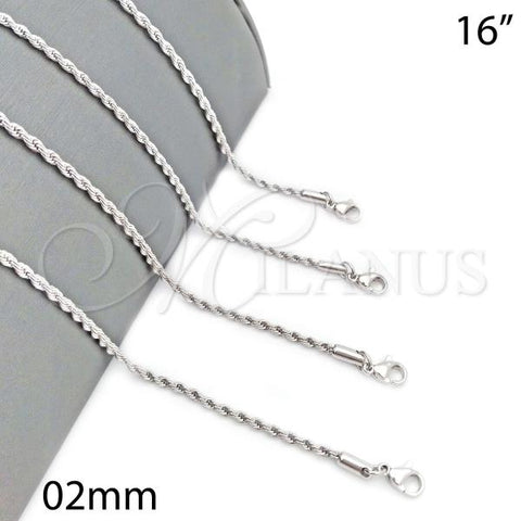 Rhodium Plated Basic Necklace, Rope Design, Polished, Rhodium Finish, 5.222.036.1.16