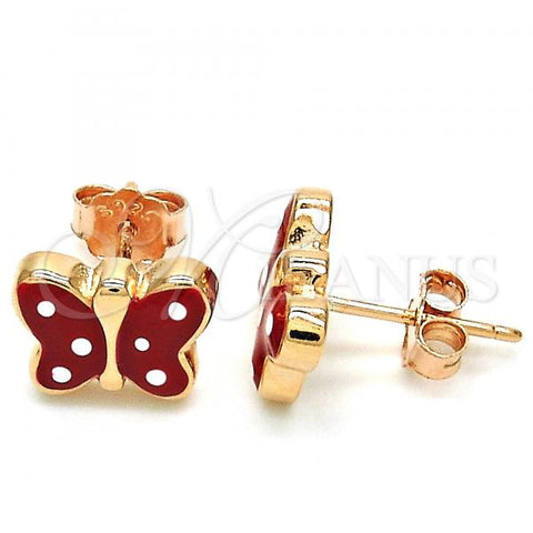 Sterling Silver Stud Earring, Butterfly Design, Red Enamel Finish, Rose Gold Finish, 02.336.0103.1