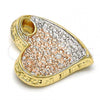 Oro Laminado Fancy Pendant, Gold Filled Style Heart Design, Diamond Cutting Finish, Tricolor, 5.181.022