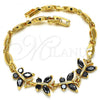 Oro Laminado Fancy Bracelet, Gold Filled Style Butterfly Design, with Black Cubic Zirconia, Polished, Golden Finish, 03.210.0098.07